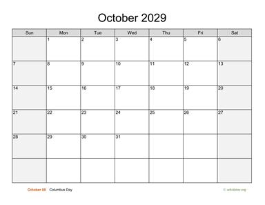 October 2029 Calendar with Weekend Shaded