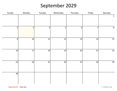 September 2029 Calendar with Bigger boxes