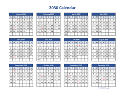 2030 Calendar in PDF