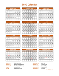 Calendar 2030 Vertical