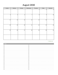 August 2030 Calendar with To-Do List