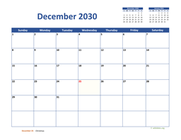 December 2030 Calendar Classic