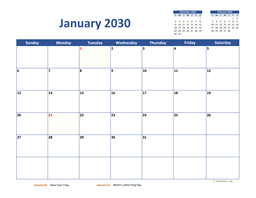 January 2030 Calendar Classic