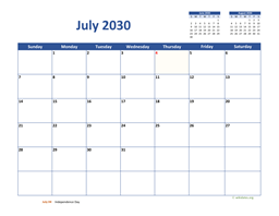 July 2030 Calendar Classic