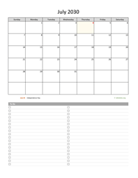 July 2030 Calendar with To-Do List