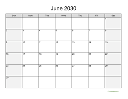 June 2030 Calendar with Weekend Shaded