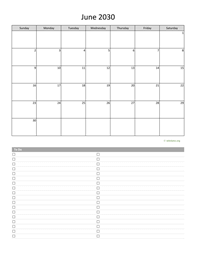 June 2030 Calendar with To-Do List