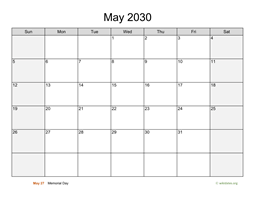 May 2030 Calendar with Weekend Shaded
