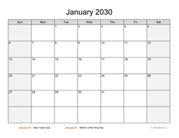 Monthly 2030 Calendar with Weekend Shaded