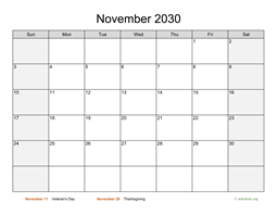 November 2030 Calendar with Weekend Shaded