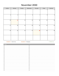 November 2030 Calendar with To-Do List