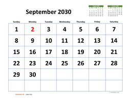 September 2030 Calendar with Extra-large Dates
