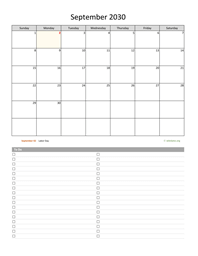 September 2030 Calendar with To-Do List