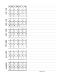 six months 2030 calendar vertical with notes
