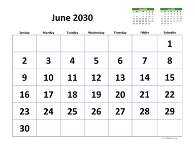 June 2030 Calendar with Extra-large Dates