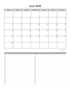 June 2030 Calendar with To-Do List