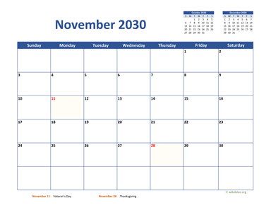 November 2030 Calendar Classic