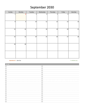September 2030 Calendar with To-Do List