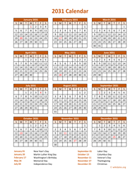 Calendar 2031 Vertical