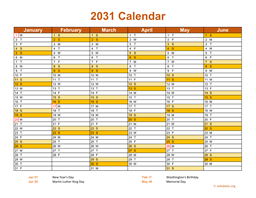 2031 Calendar on 2 Pages, Landscape Orientation