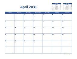 April 2031 Calendar Classic