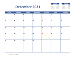 December 2031 Calendar Classic