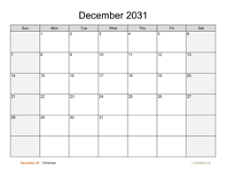 December 2031 Calendar with Weekend Shaded