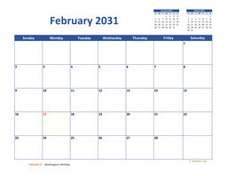 February 2031 Calendar Classic