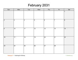 February 2031 Calendar with Weekend Shaded