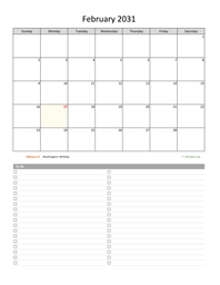 February 2031 Calendar with To-Do List
