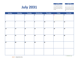 July 2031 Calendar Classic