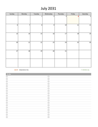 July 2031 Calendar with To-Do List