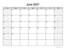 June 2031 Calendar with Weekend Shaded