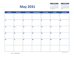 May 2031 Calendar Classic