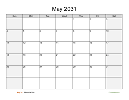 May 2031 Calendar with Weekend Shaded
