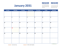 Monthly 2031 Calendar Classic