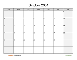 October 2031 Calendar with Weekend Shaded