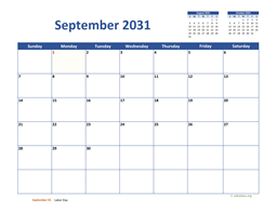 September 2031 Calendar Classic