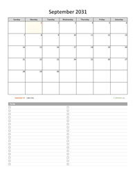 September 2031 Calendar with To-Do List