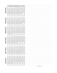 six months 2031 calendar vertical with notes