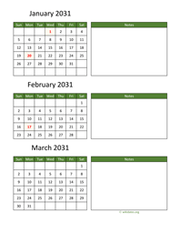 three months 2031 calendar vertical with notes