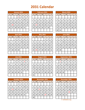 Full Year 2031 Calendar on one page