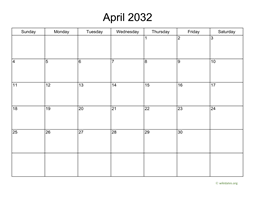 Basic Calendar for April 2032