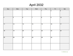 April 2032 Calendar with Weekend Shaded