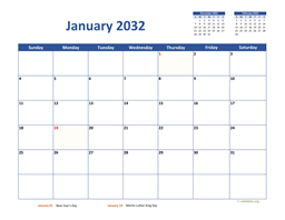 Monthly 2032 Calendar Classic