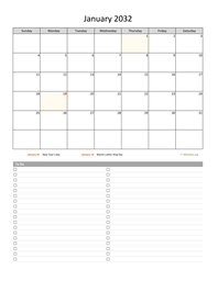 Monthly 2032 Calendar with To-Do List