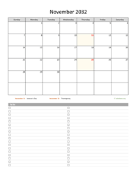 November 2032 Calendar with To-Do List
