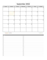 September 2032 Calendar with To-Do List