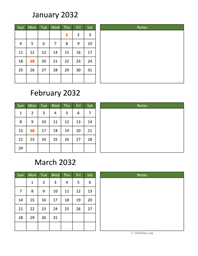 three months 2032 calendar vertical with notes