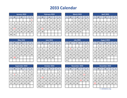 2033 Calendar in PDF